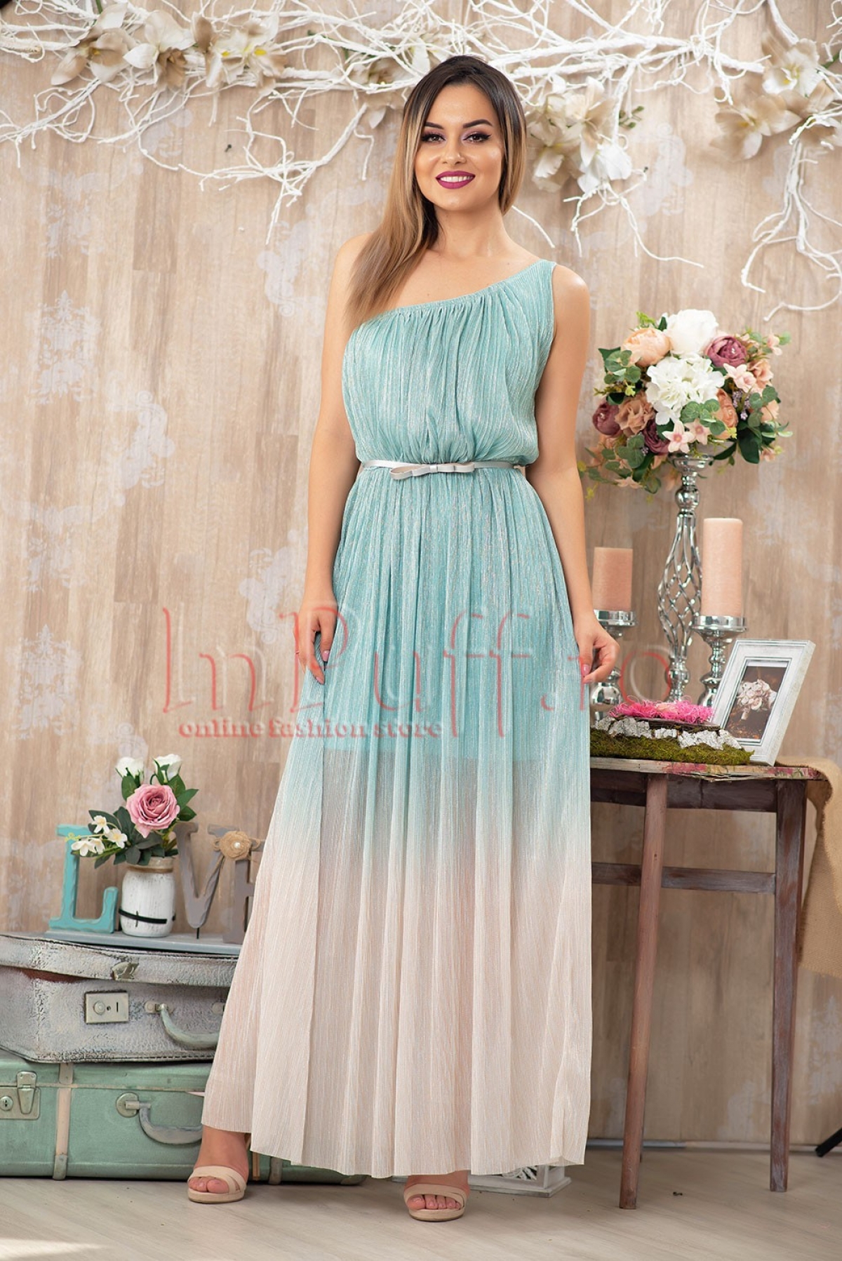 Rochie Pretty Girl de seara lunga in degrade din crepe
