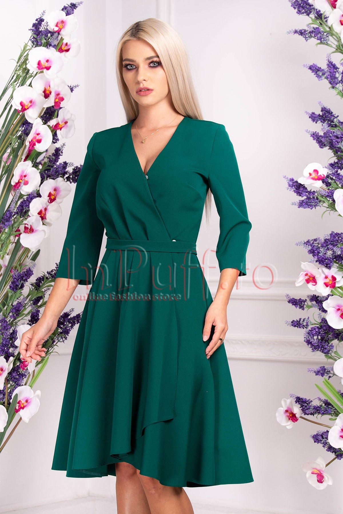 Rochie office din stofa verde