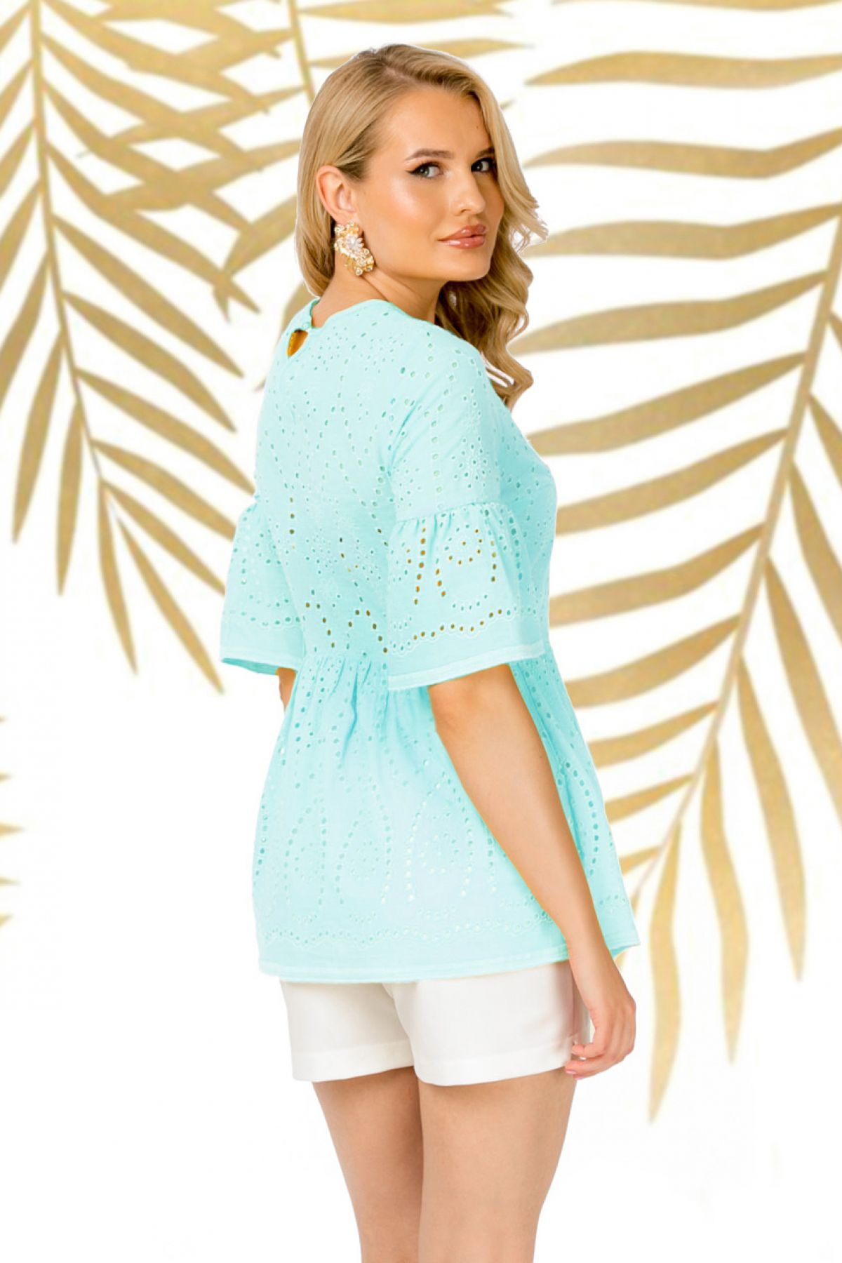 Bluza Pretty Girl mint de vara cu broderie englezeasca