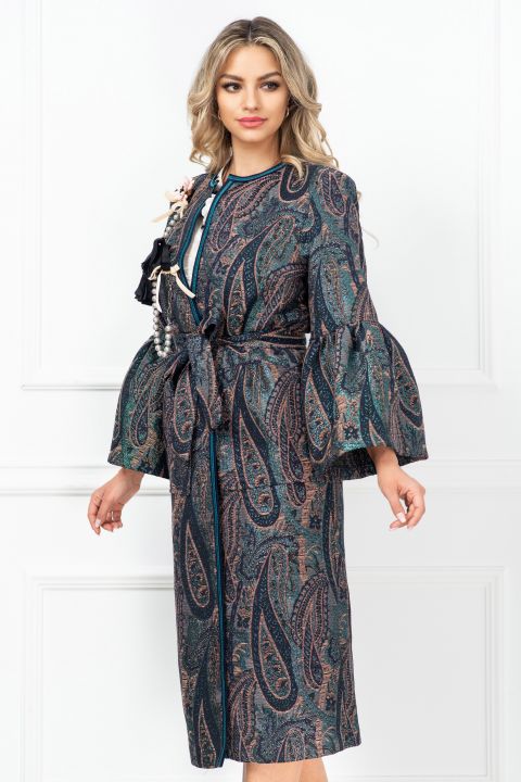 Mantou traditional dama Venezia elegant cu fir irizant turquoise