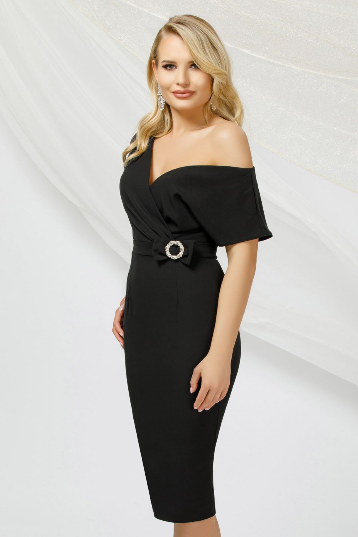 Poze Rochie de ocazie Pretty Girl midi tip creion neagra cu bust petrecut inpuff.ro