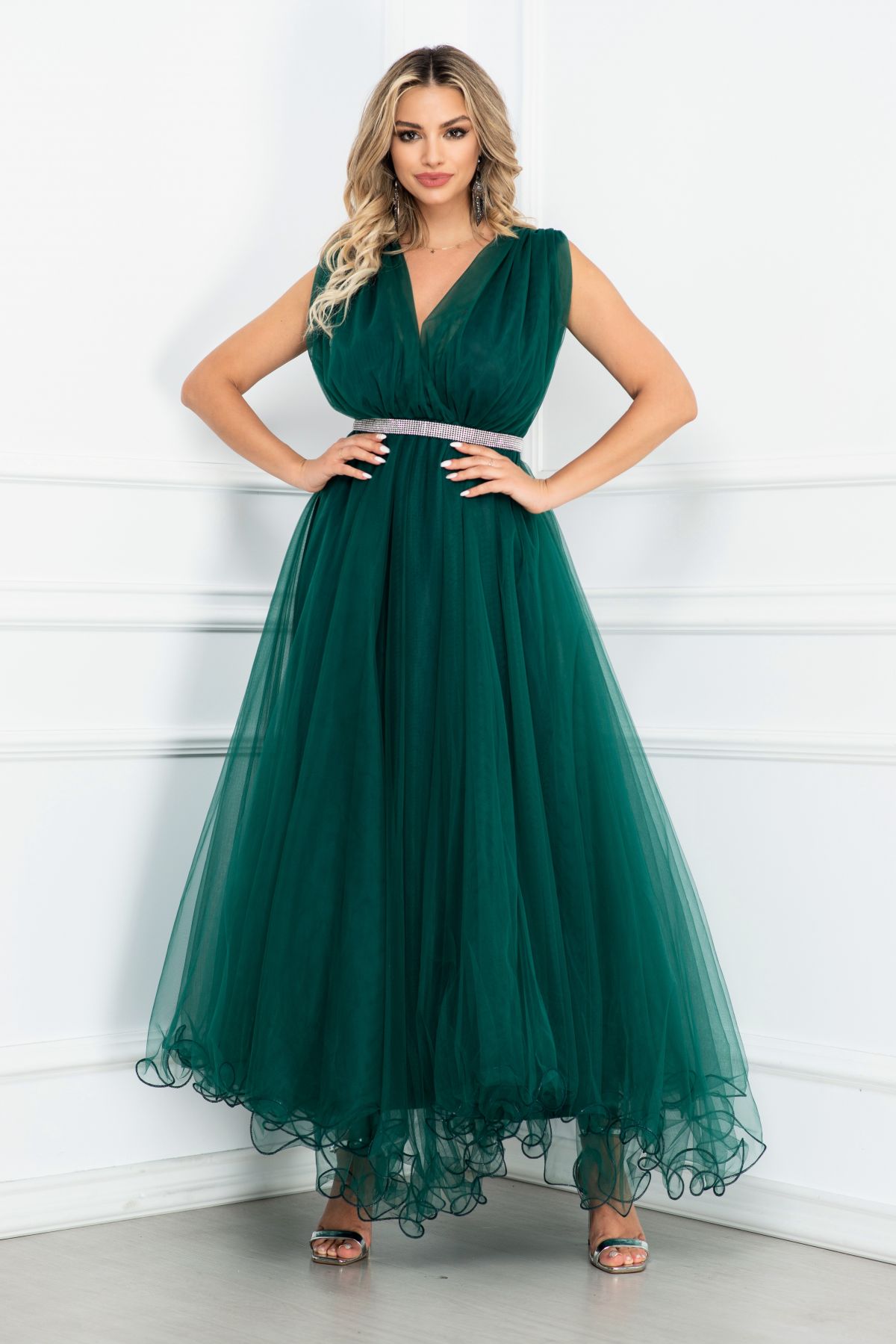 Rochie lunga domnisoara de onoare verde din tulle By InPuff