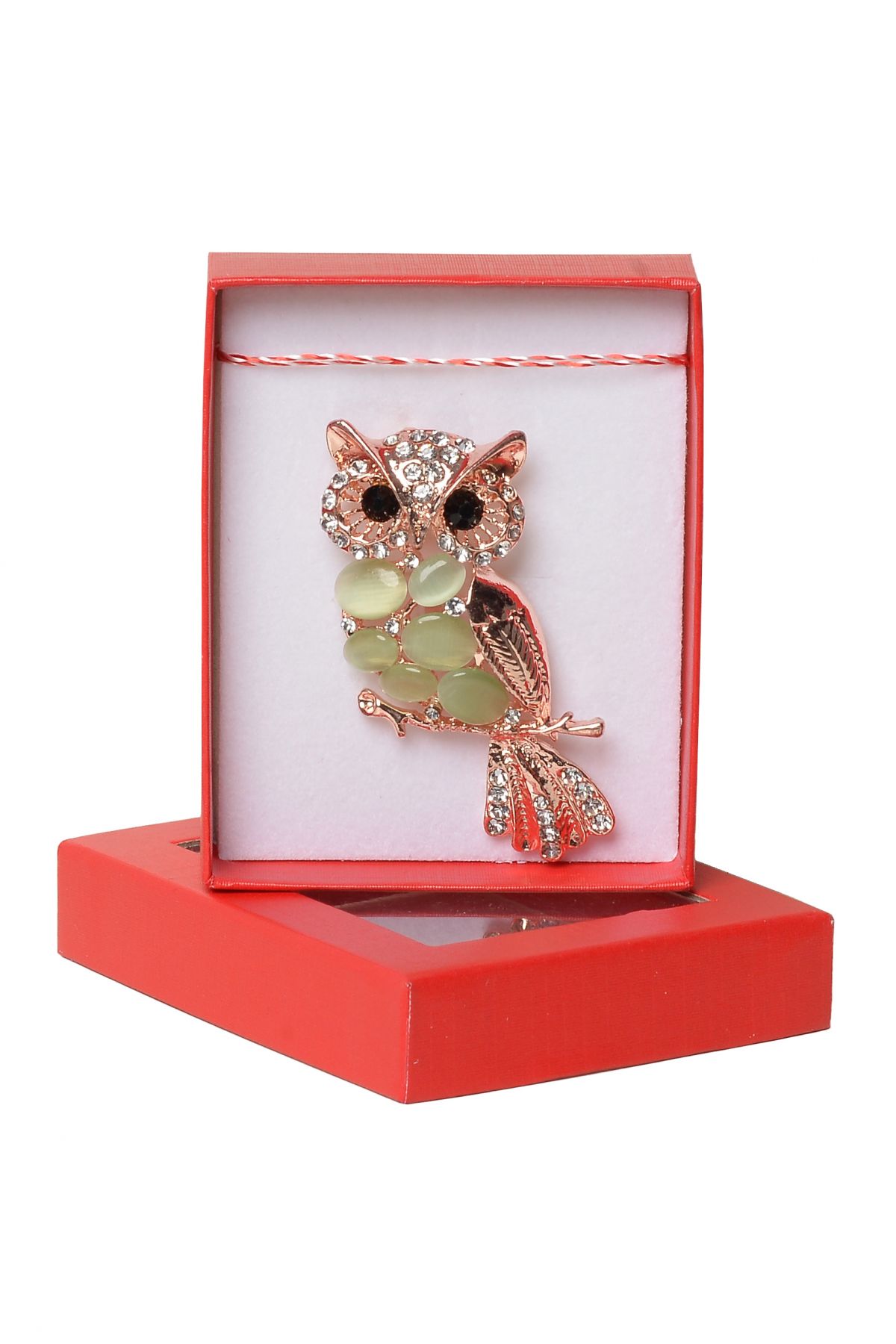 Brosa eleganta bufnita cu pietre decorative verzi