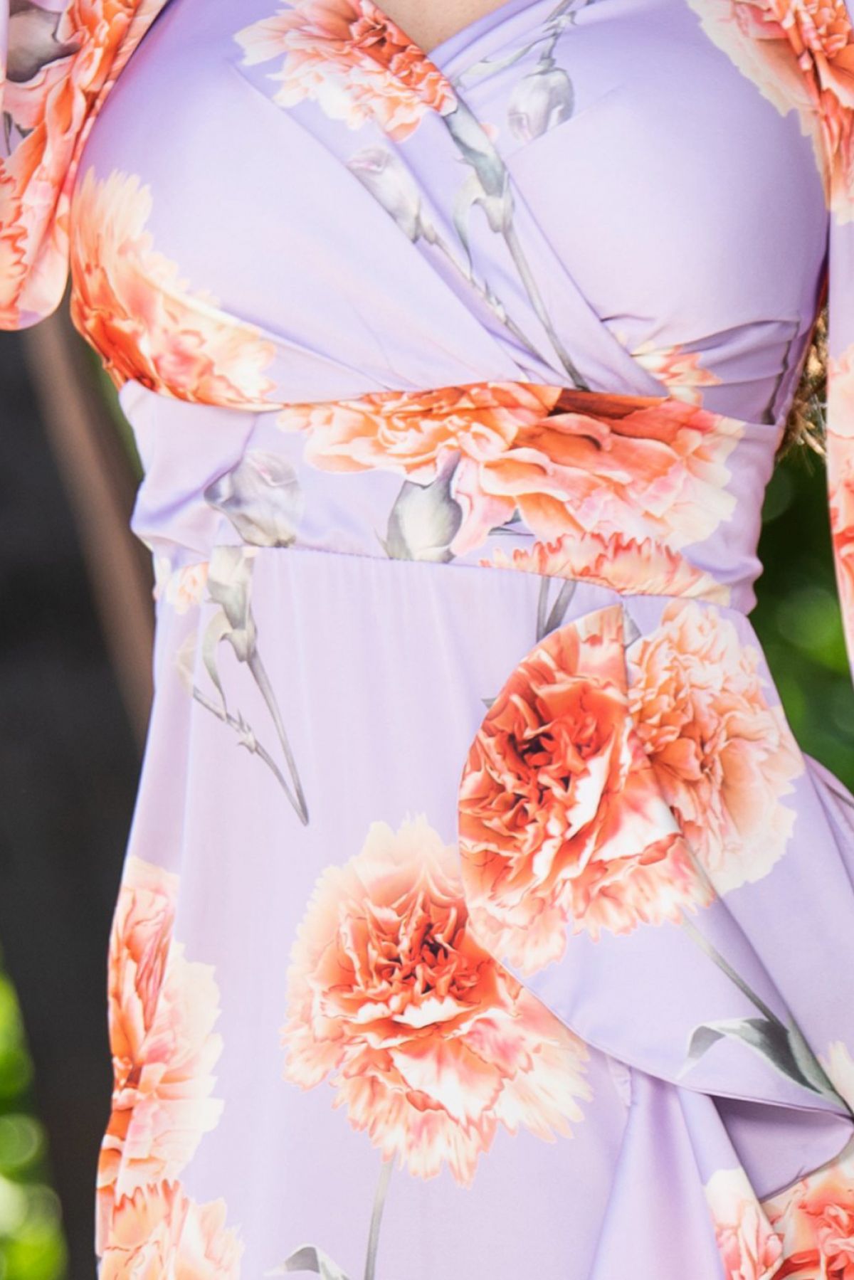 Poze Rochie de zi satinata lila cu imprimeu floral inpuff.ro