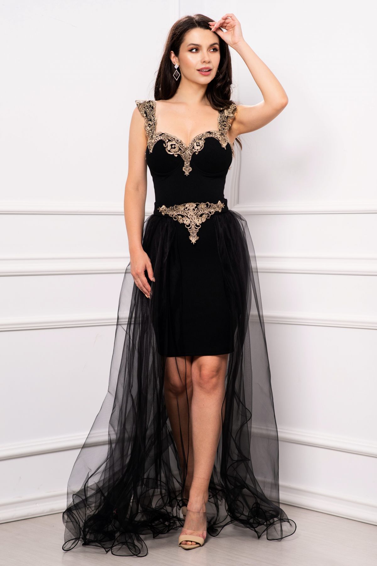 Rochie eleganta Marylin de seara neagra cu trena detasabila