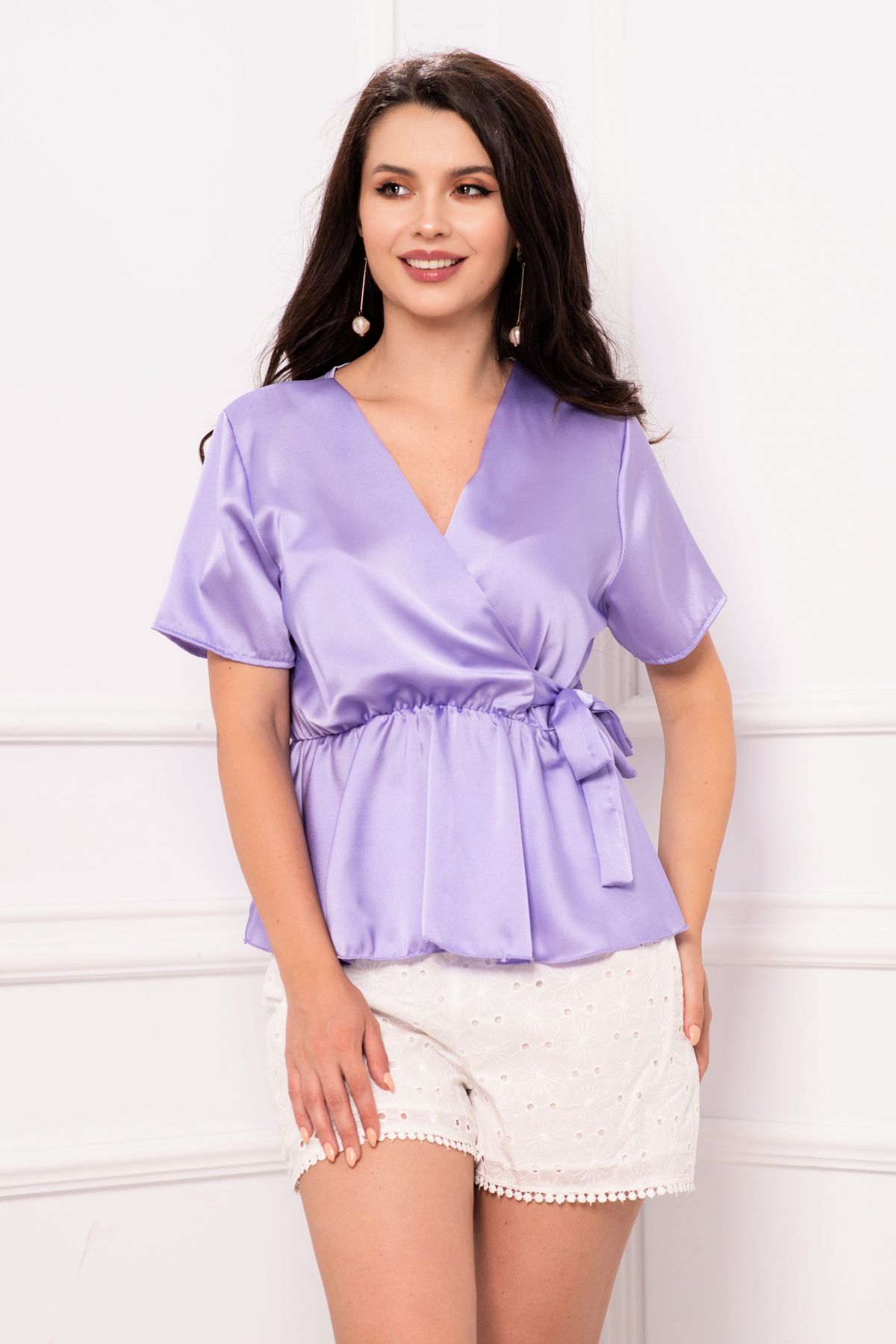 Bluza casual lila cu anchior si funda in talie