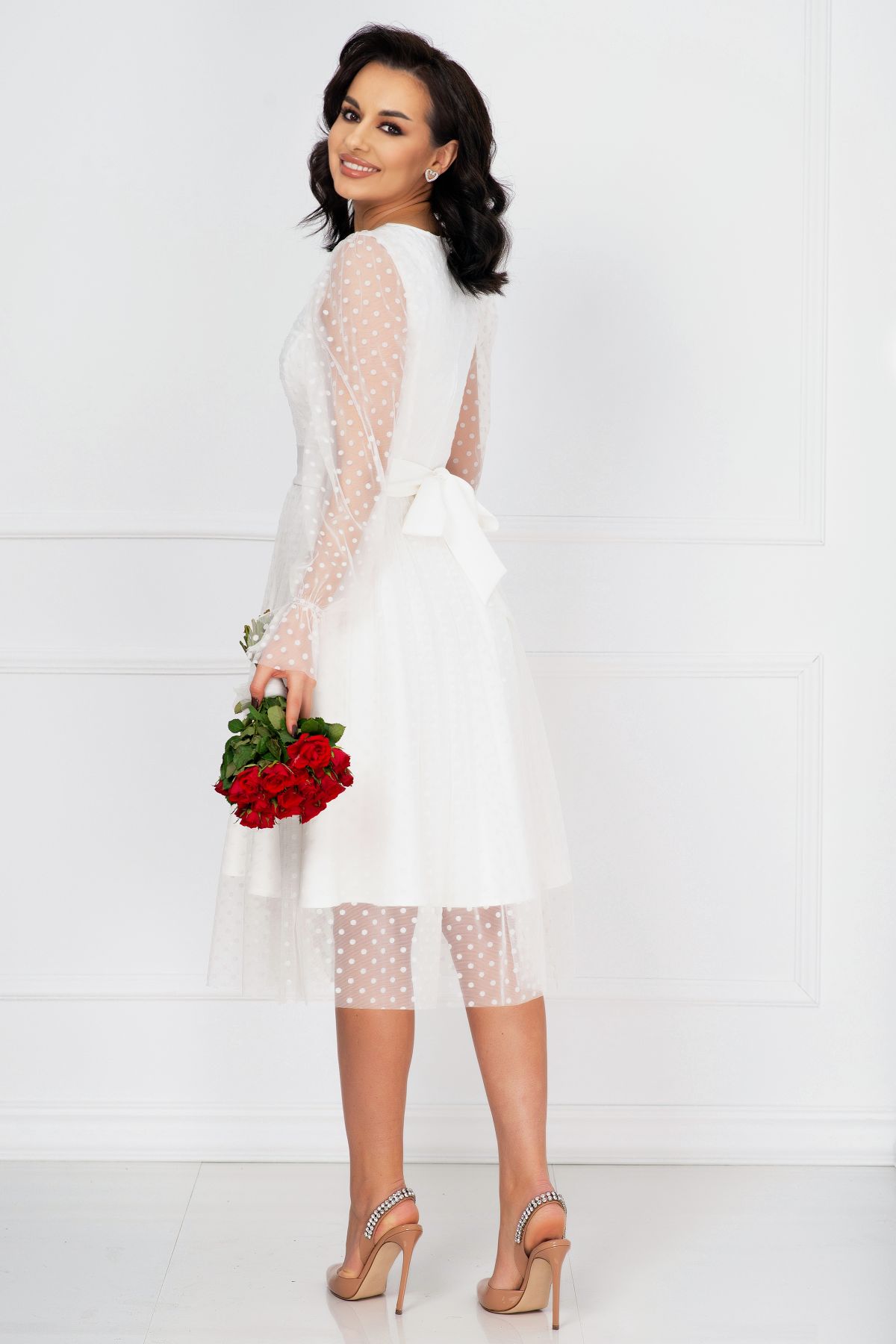 Rochie InPuff eleganta de cununie ivoire acoperita de tul cu buline