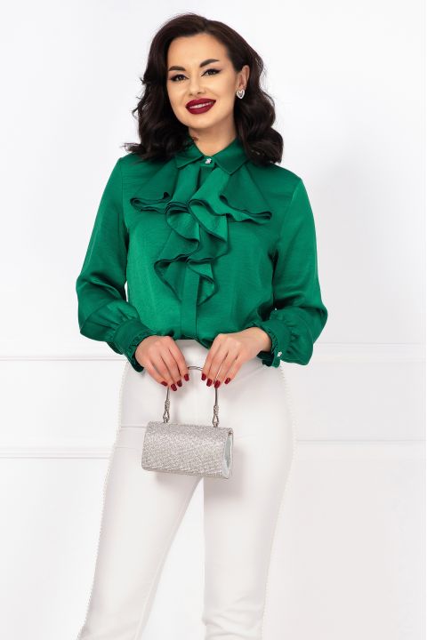 Camasa texturata cu jabou amplu eleganta verde