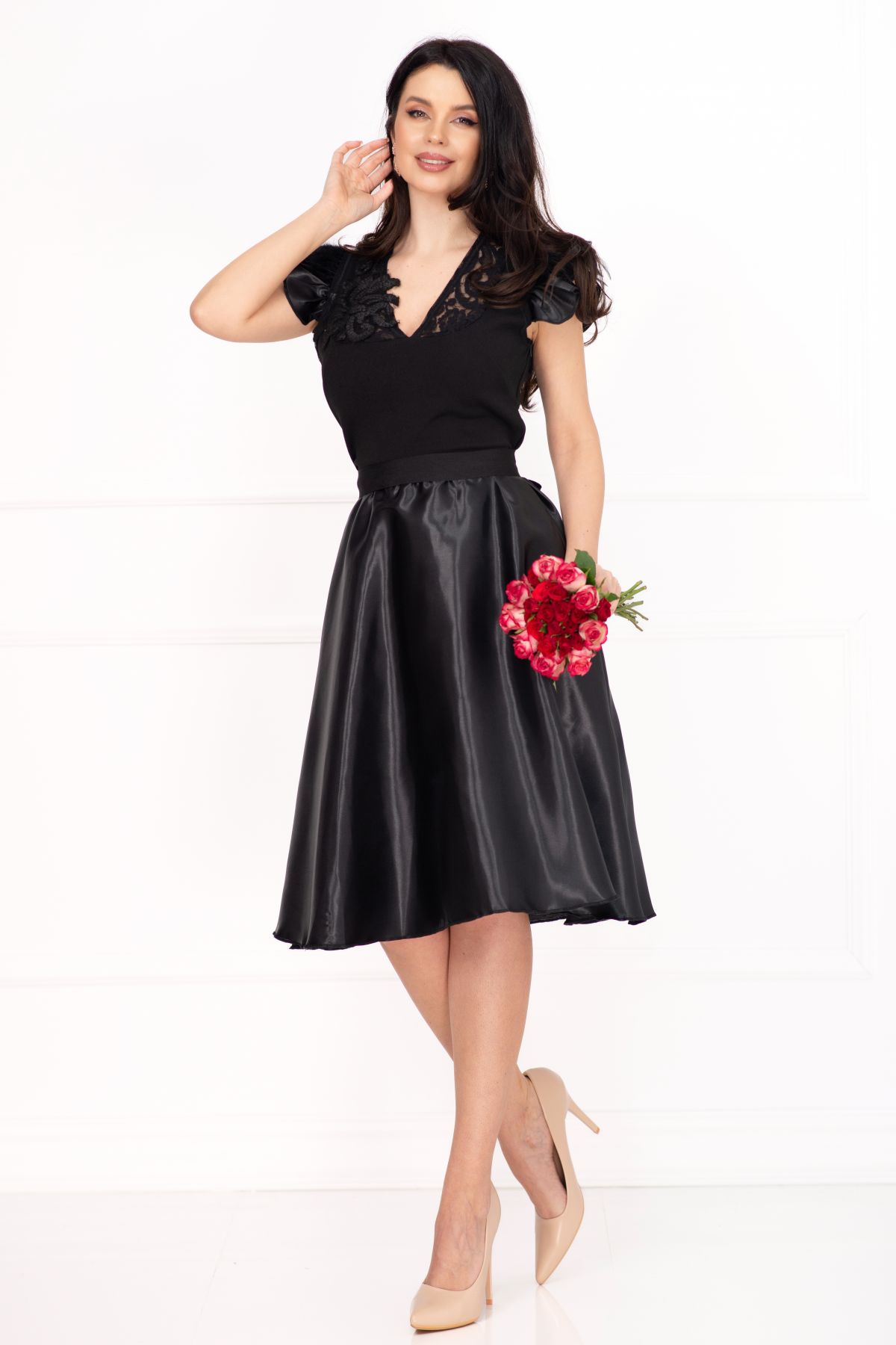 Poze Rochie de ocazie Venezia neagra in clos cu fulgi si broderie inpuff.ro