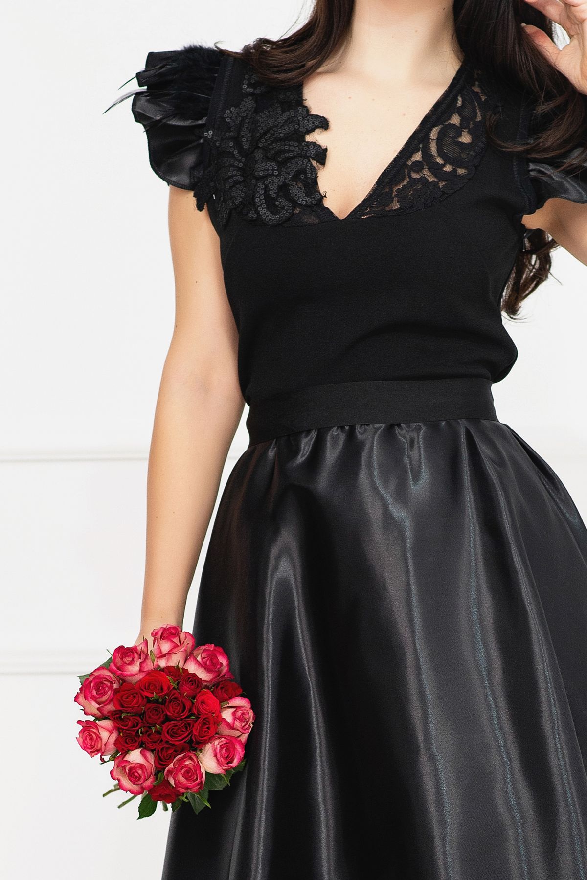 Poze Rochie de ocazie Venezia neagra in clos cu fulgi si broderie inpuff.ro