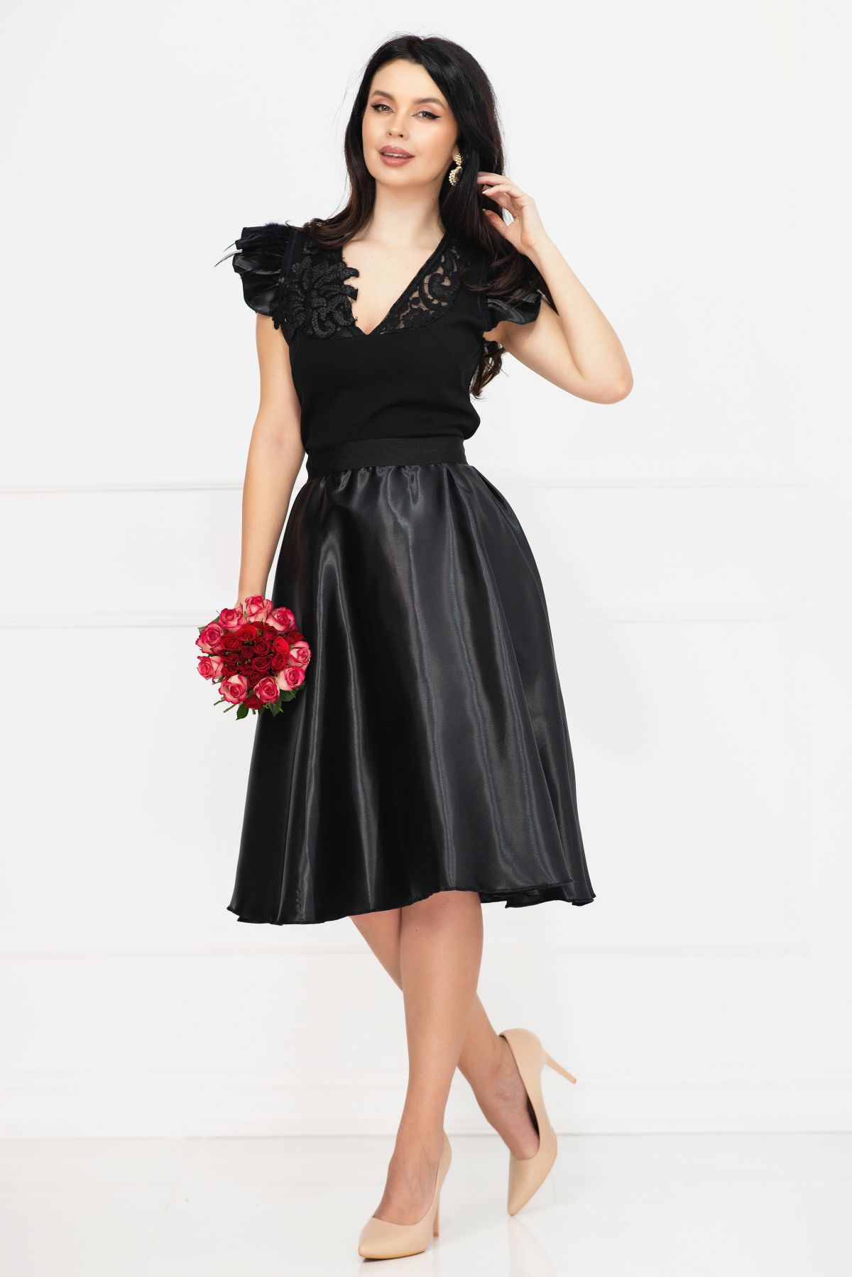 Poze Rochie de ocazie Venezia neagra in clos cu fulgi si broderie inpuff.ro