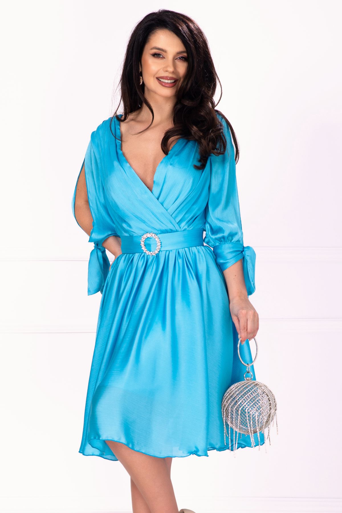 Rochie eleganta bleu Saray in clos cu catarama pretioasa image0