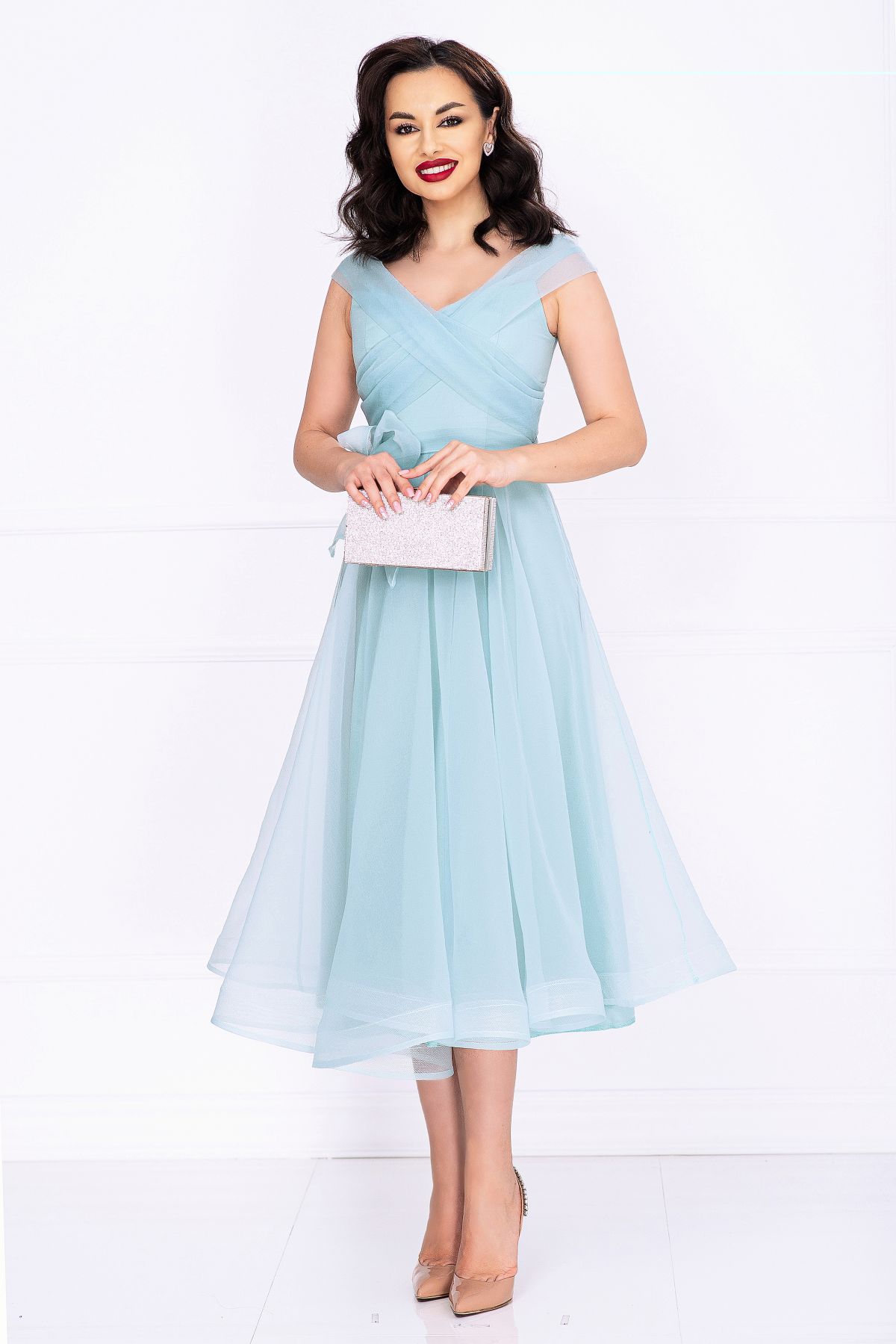 Rochie de ocazie mint in clos din organza