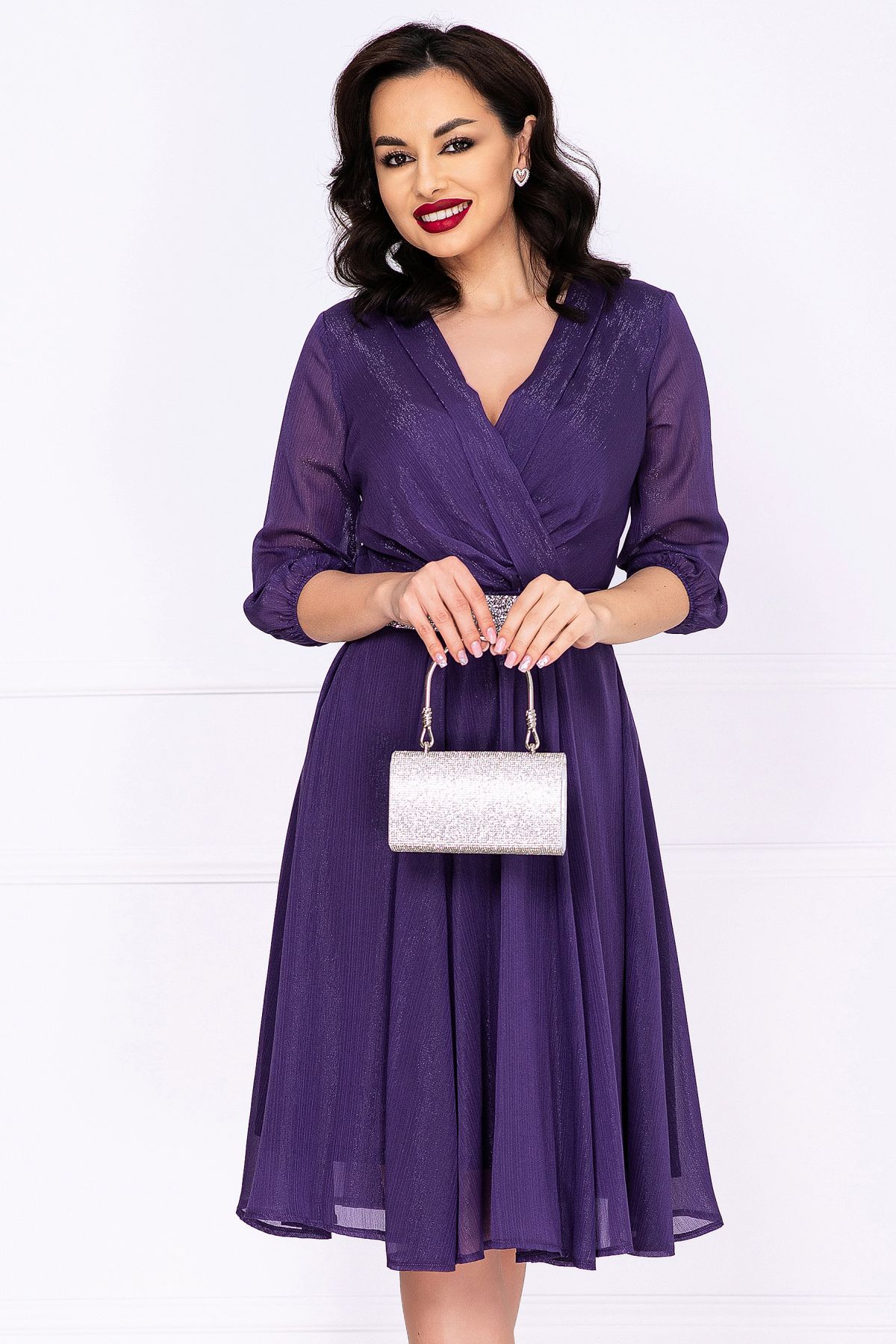 Rochie de soacra in clos mov cu cordon stralucitor in talie image13