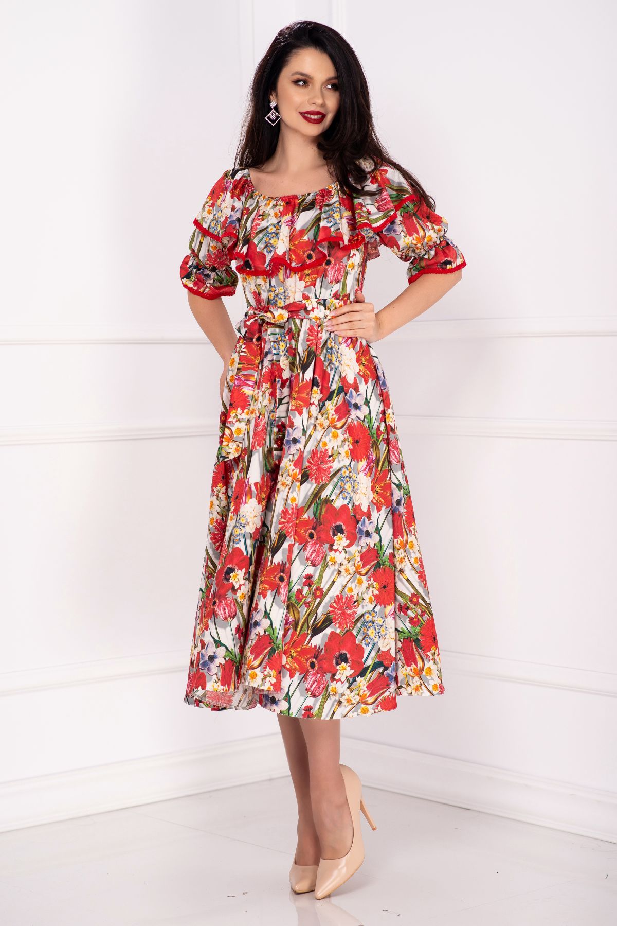 Rochie midi de zi Effect in clos cu imprimeu floral