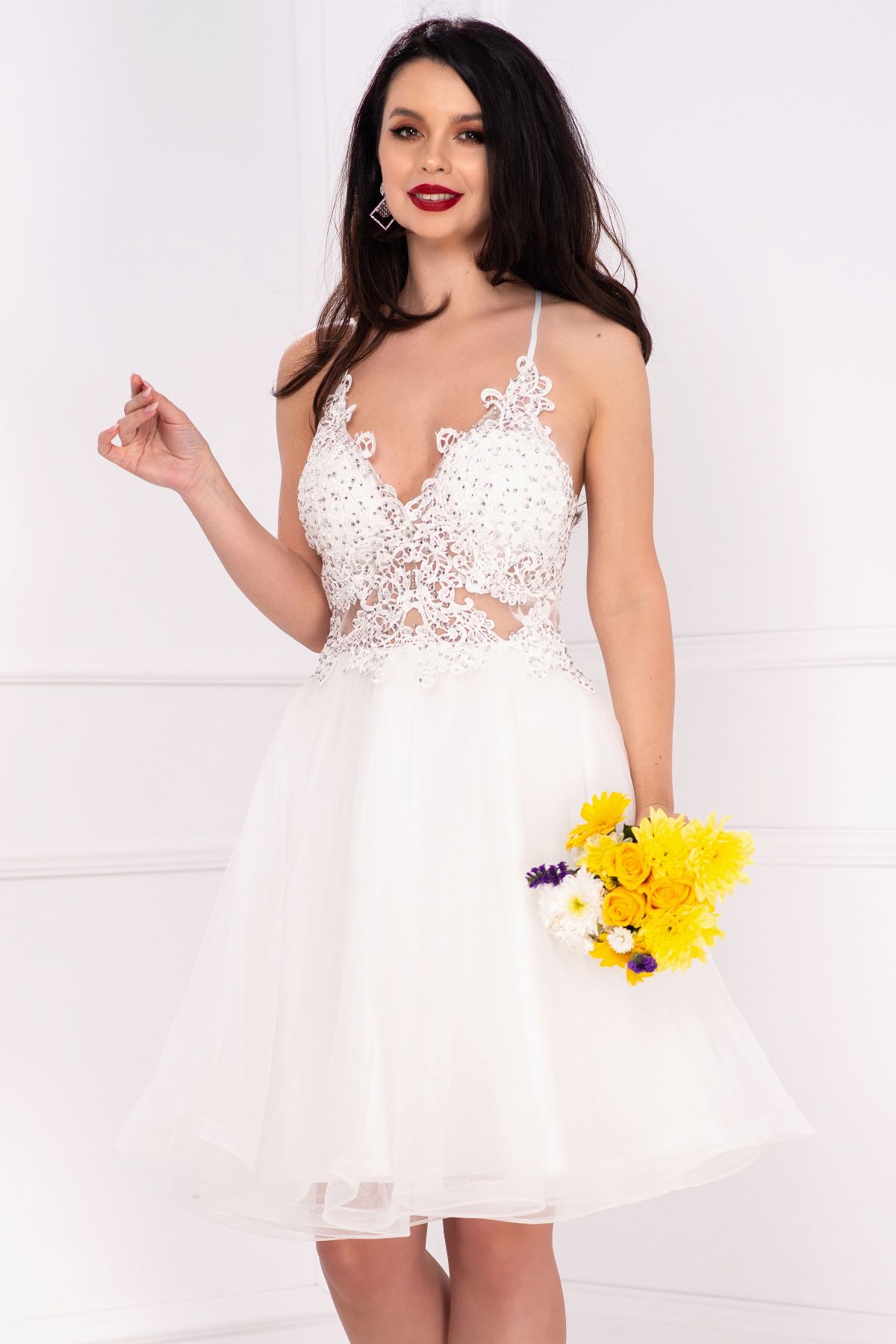 Rochie de cununie alba baby-doll Brianna cu bust brodat image5