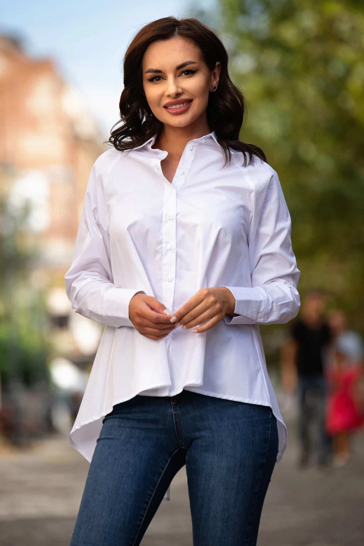 Camasa alba urban girl asimetrica din bumbac