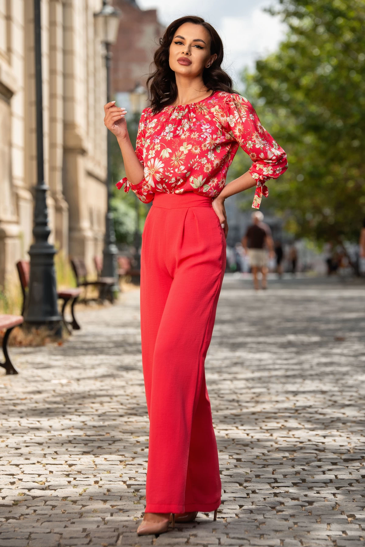 Bluza dama eleganta corai cu imprimeu floral