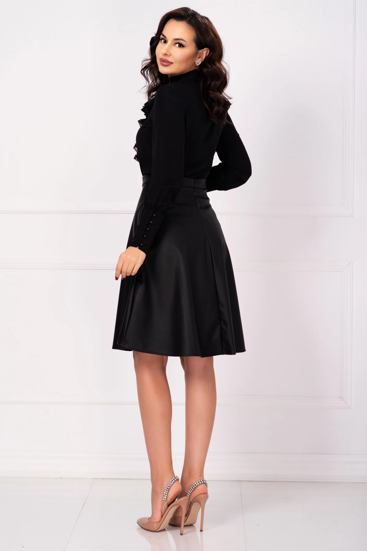 Bluza dama eleganta Effect neagra din voal cu jabou