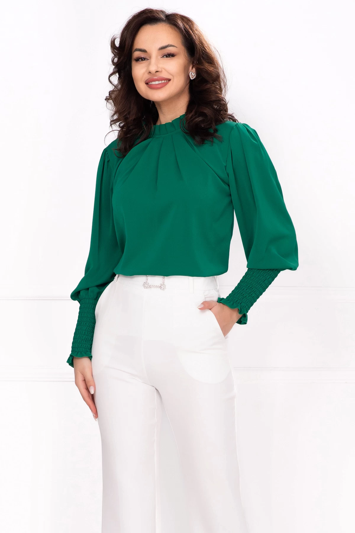 Bluza eleganta verde cu mansete elastice