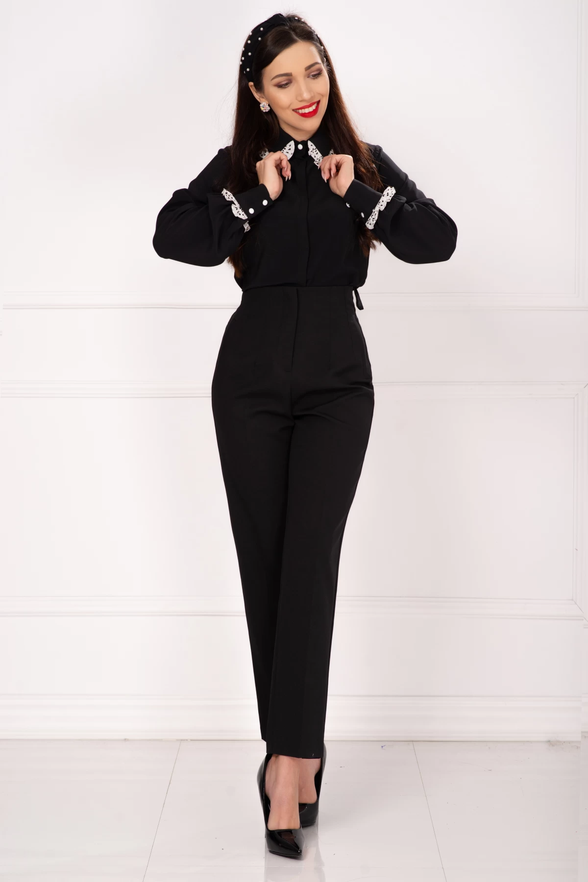 Pantaloni office drepti cu talie inalta