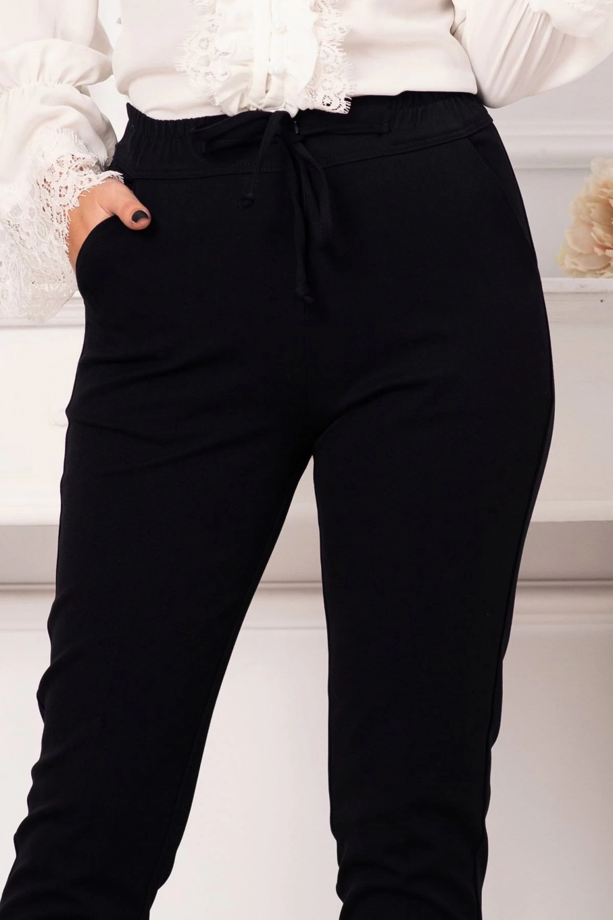 Pantaloni office bleumarin drepti cu elastic in talie
