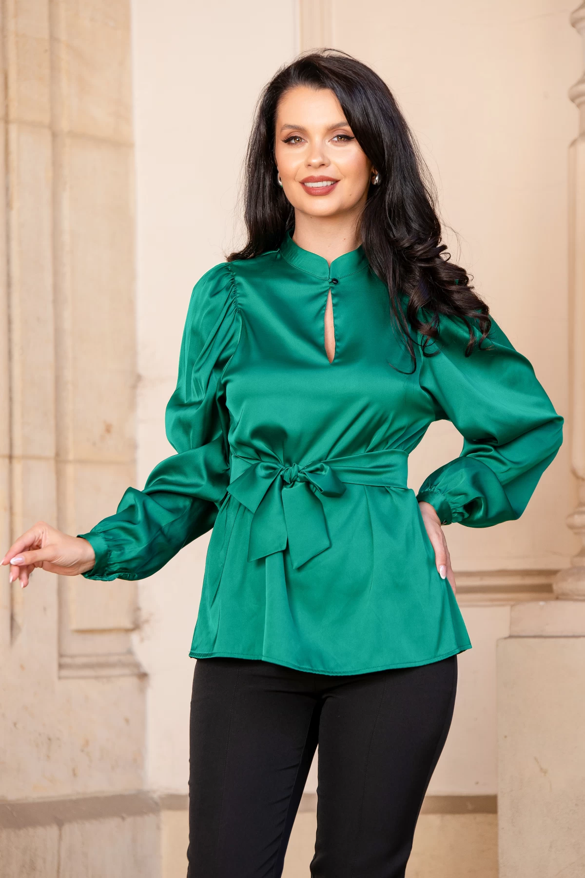 Bluza dama eleganta InPuff satinata verde