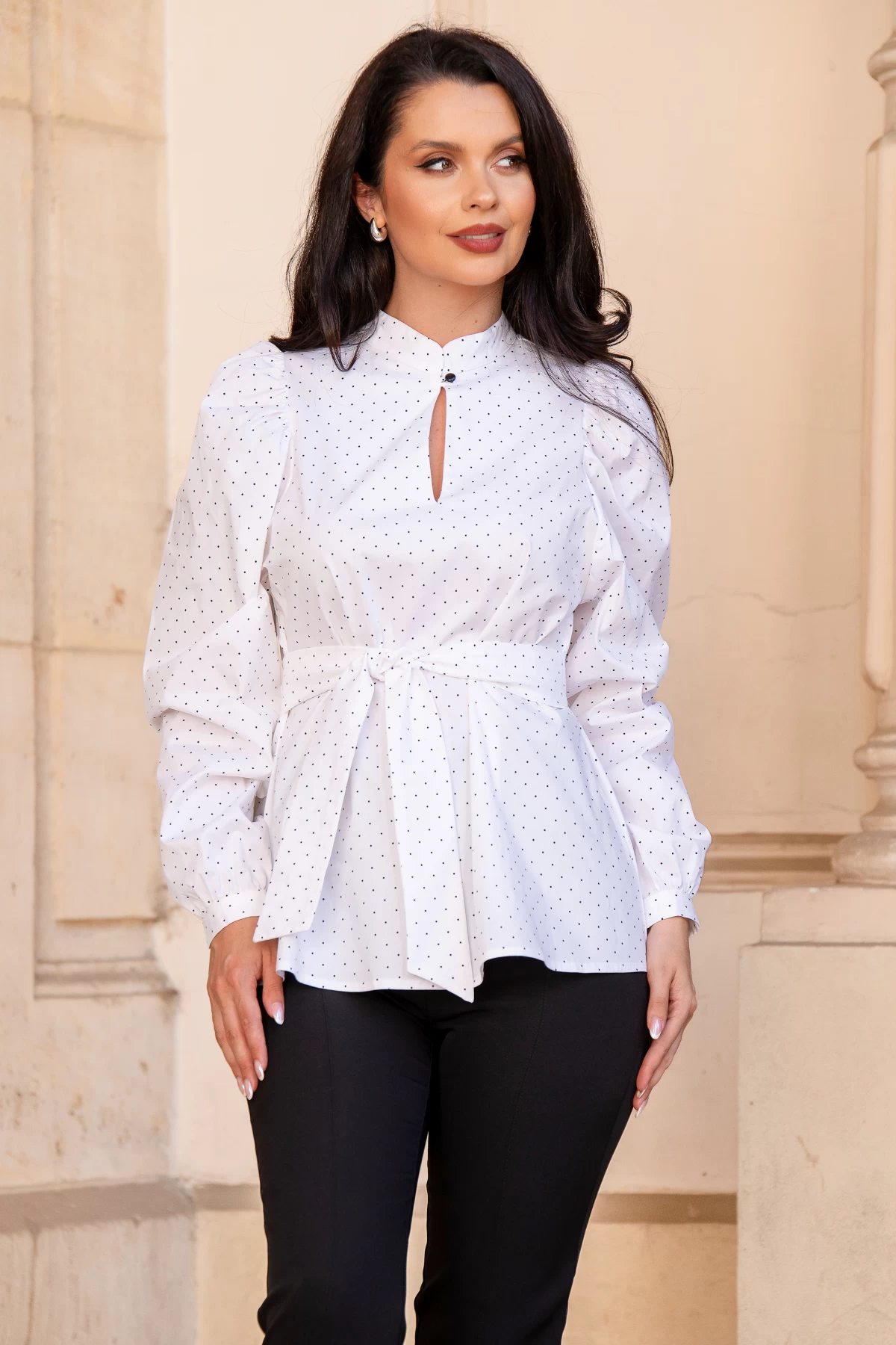 Bluza dama office InPuff din bumbac alb cu buline