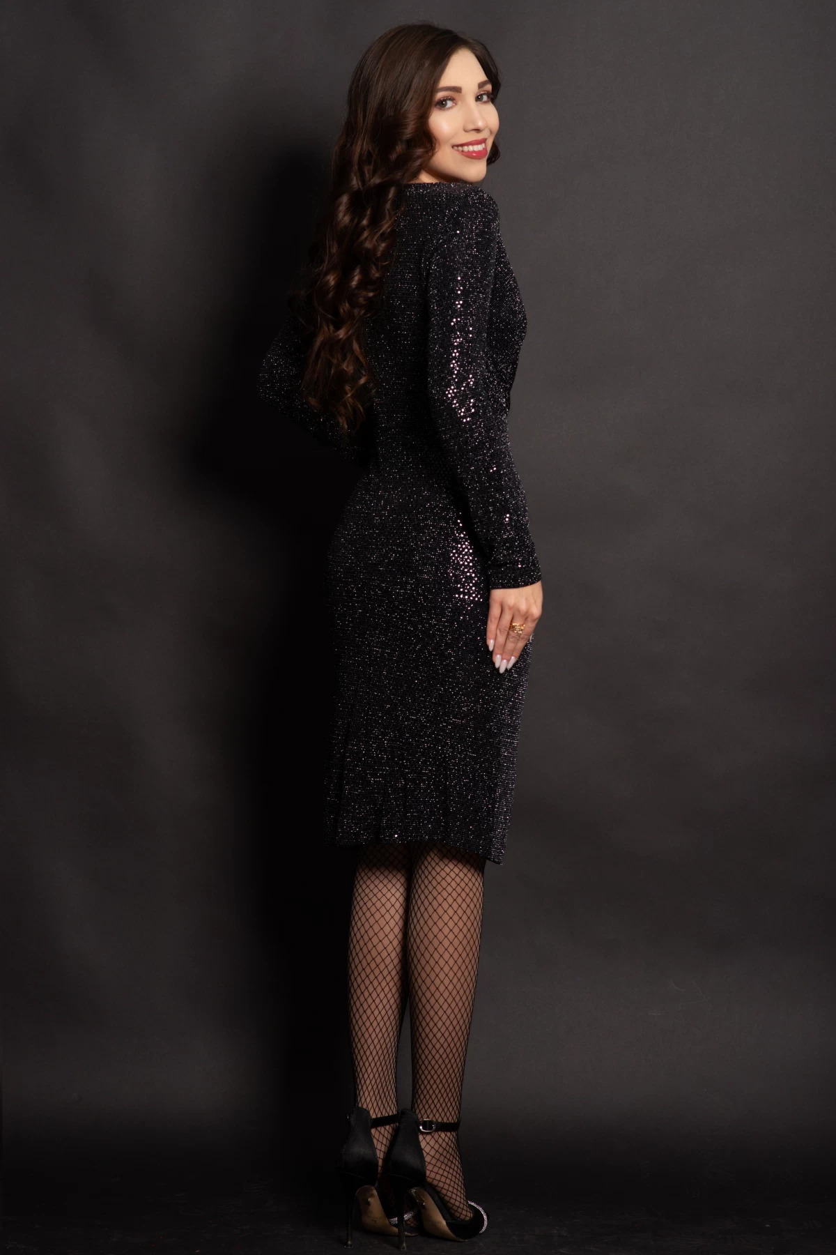 Rochie de ocazie eleganta neagra Belinda cu glitter si paiete negre