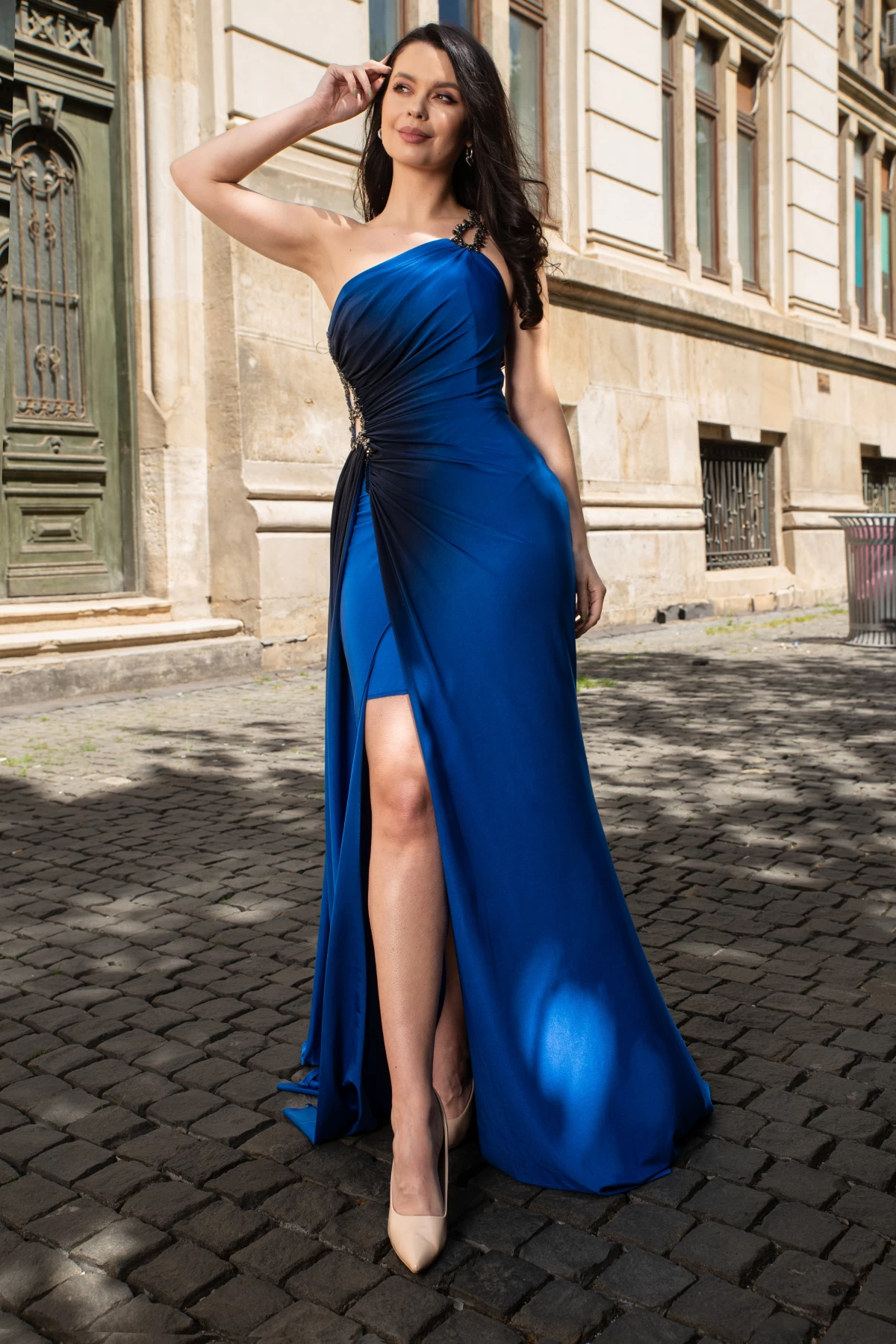 Rochie de seara din lycra Gisella albastra in degrade